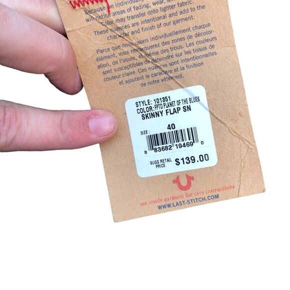 Brand New True Religion Jeans Size 40 SKINNY Blue - Picture 5 of 10